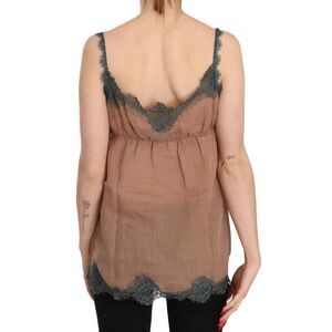 PINK MEMORIES Brown Lace Spaghetti Strap Tank Top Women's Blouse